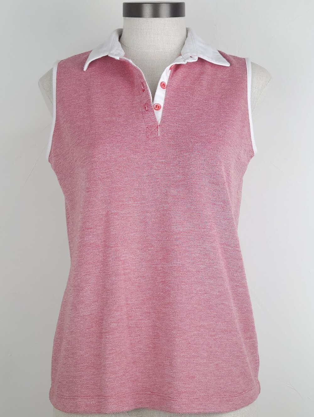 Karen Scott Sleeveless Polo Shirt S Heather Red Cotton Blend Golf Preppy Casual - Picture 2 of 8